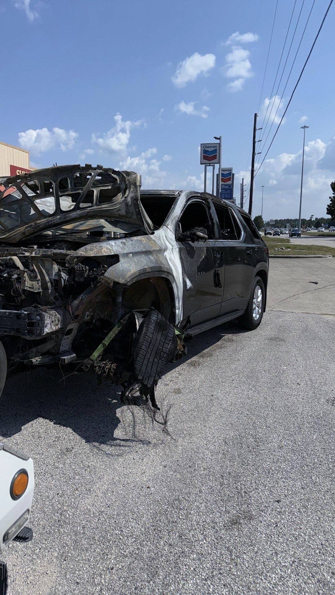 Wrecked car after a fire accident